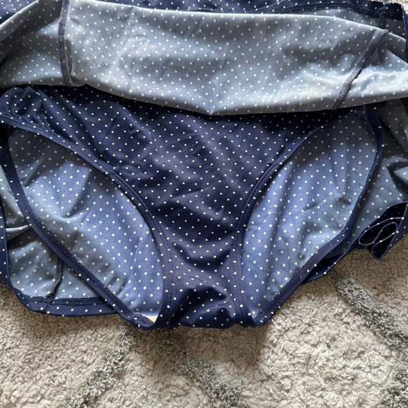 LL Bean one piece Swim Dress Swimsuit bathing suit Navy Blue white Polka Dot 14 - Picture 7 of 12